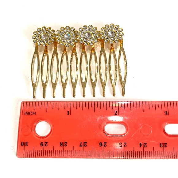 Hair Combs Set Of 2 Gold Tone Flower Rhinestones 2” - Picture 5 of 5